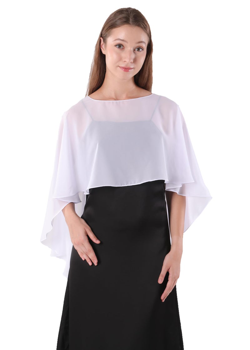 Hotshawl Capelets for women Chiffon Cape Shawls and Wraps for Evening Dress Wedding Capes Cover Up (White) - Image 4